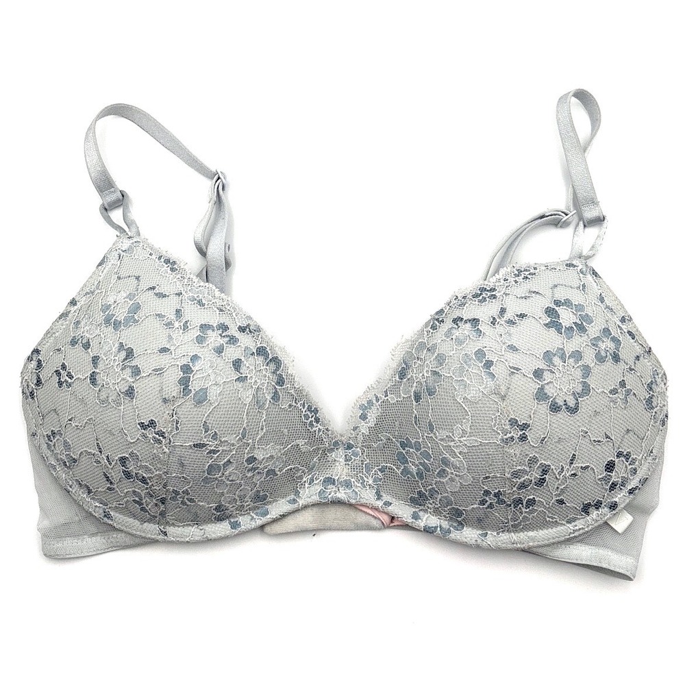 Victoria's Secret Light Blue Floral Lace Wireless Padded Bra 34B 415187-QB5‎